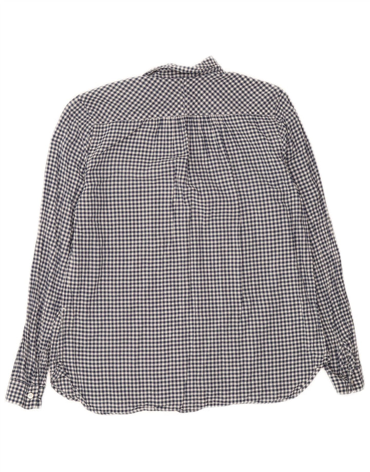 J. Crew Damen-Pullover-Hemd, UK 14, mittelmarineblaue Gingham-Baumwolle