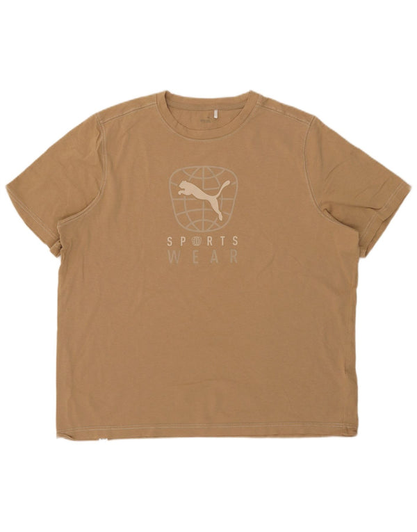 Puma Herren Grafik T-Shirt Top XL Beige Baumwolle