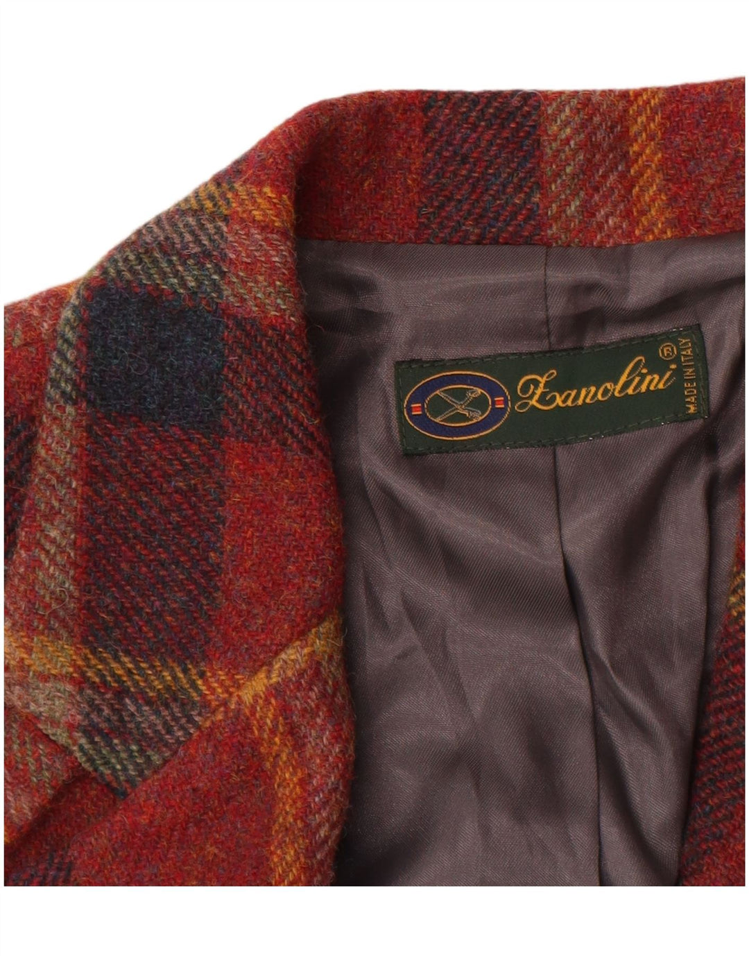 Lanolini Damen-Blazerjacke mit 3 Knöpfen, IT 42, mittelbraun karierte Wolle