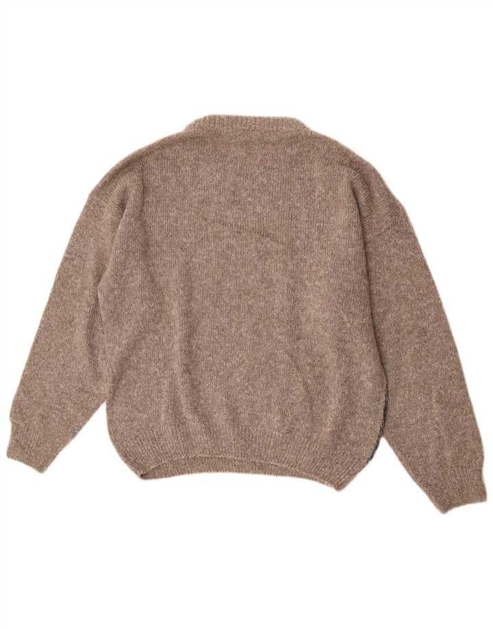 Fiume Herren-Pullover mit grafischem Rundhalsausschnitt, Größe 52, groß, braun, Farbblock