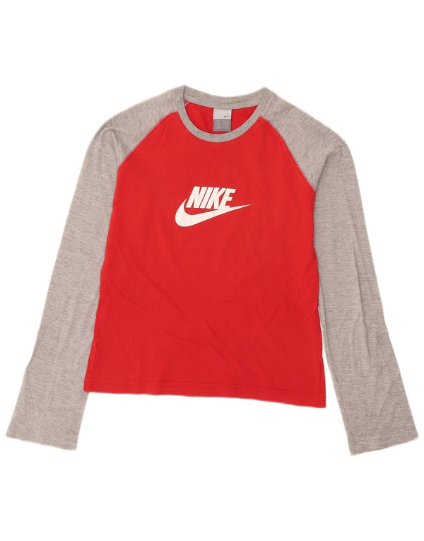 Nike Damen Crop Graphic Top Langarm UK 10/12 Mittelroter Farbblock
