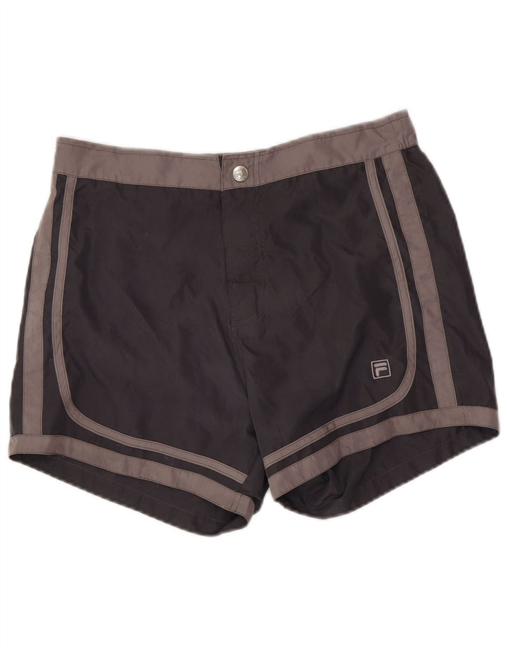 FILA Herren-Badeshorts, klein, schwarzes Farbblock-Polyester