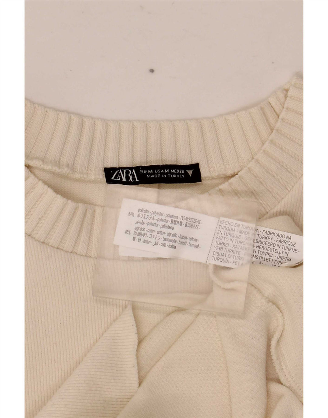 Zara Damen-Pullover mit Rundhalsausschnitt, UK 14, Mittelweiß, Polyester