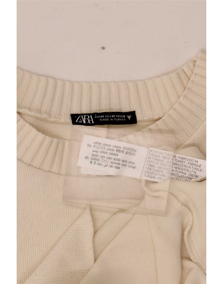 Zara Damen-Pullover mit Rundhalsausschnitt, UK 14, Mittelweiß, Polyester