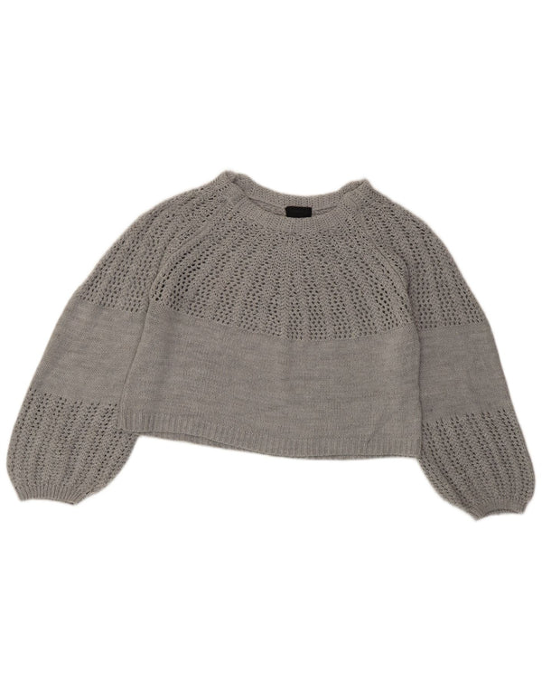 Topshop Damen-Pullover, bauchfrei, übergroß, U-Boot-Ausschnitt, Gr. 8, Grau