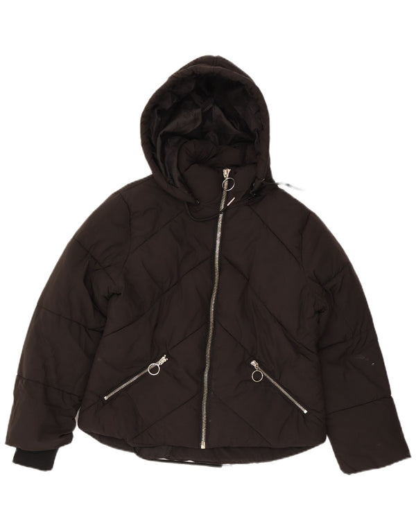 Topshop Womens Petite Hooded Oversized Wattierte Jacke UK 8 Small Schwarz