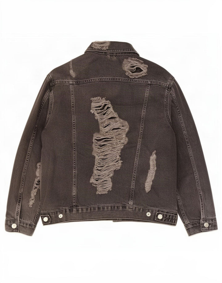 Topshop Damen Jeansjacke im Distressed-Look, übergroß, UK 10, Größe S, Schwarz, Baumwolle