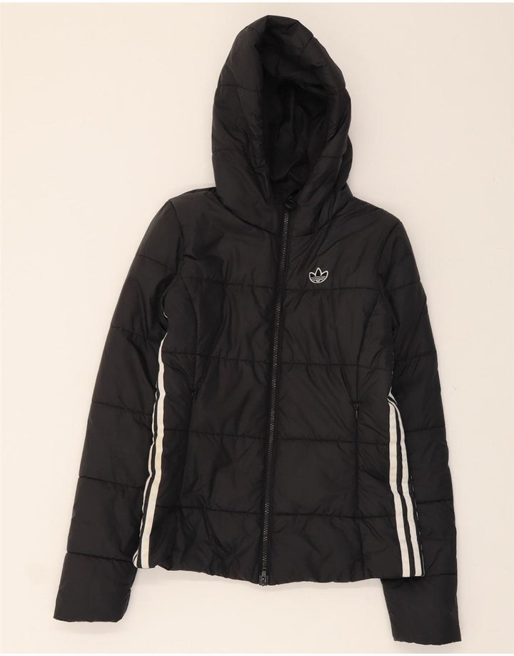 ADIDAS Womens Hooded Padded Jacket UK 6 XS Black Polyester Vintage Adidas and Second-Hand Adidas from Messina Hembry 