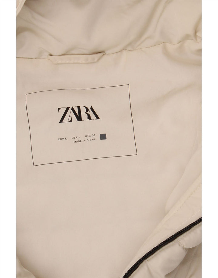 Zara Damen-Weste mit Kapuze, gepolstert, UK 14, Größe L, Weiß, Polyester