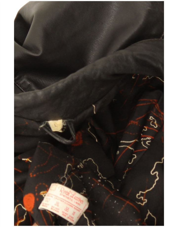Vintage Damen Übergroße Lederjacke UK 16 Großes schwarzes Leder