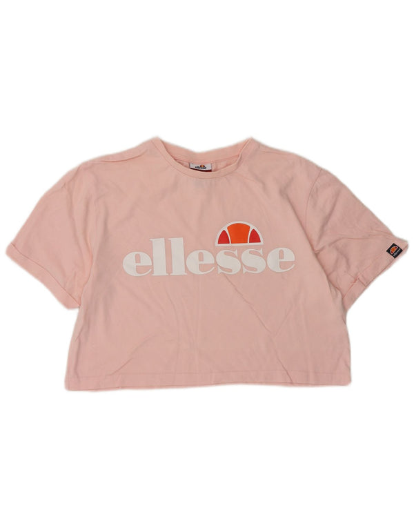 Ellesse Damen Crop Graphic T-Shirt Top UK 10 Small Pink