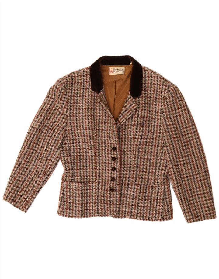 Vintage Damen 5-Knopf-Blazerjacke IT 46 Großer mehrfarbiger Hahnentritt