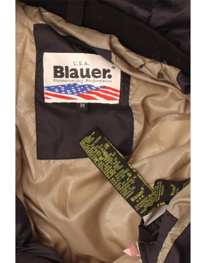 Blauer gepolsterte Herrenjacke mit Kapuze, UK 38, mittelschwarzes Nylon