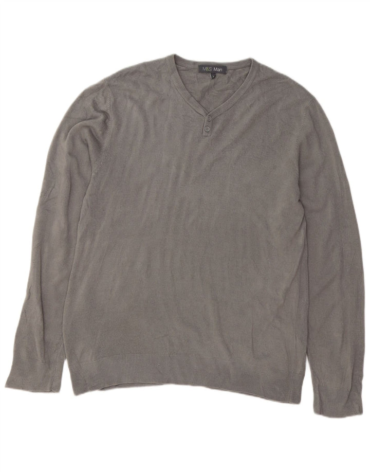 Marks & Spencer Herren-Pullover mit V-Ausschnitt, groß, Acryl, Grau