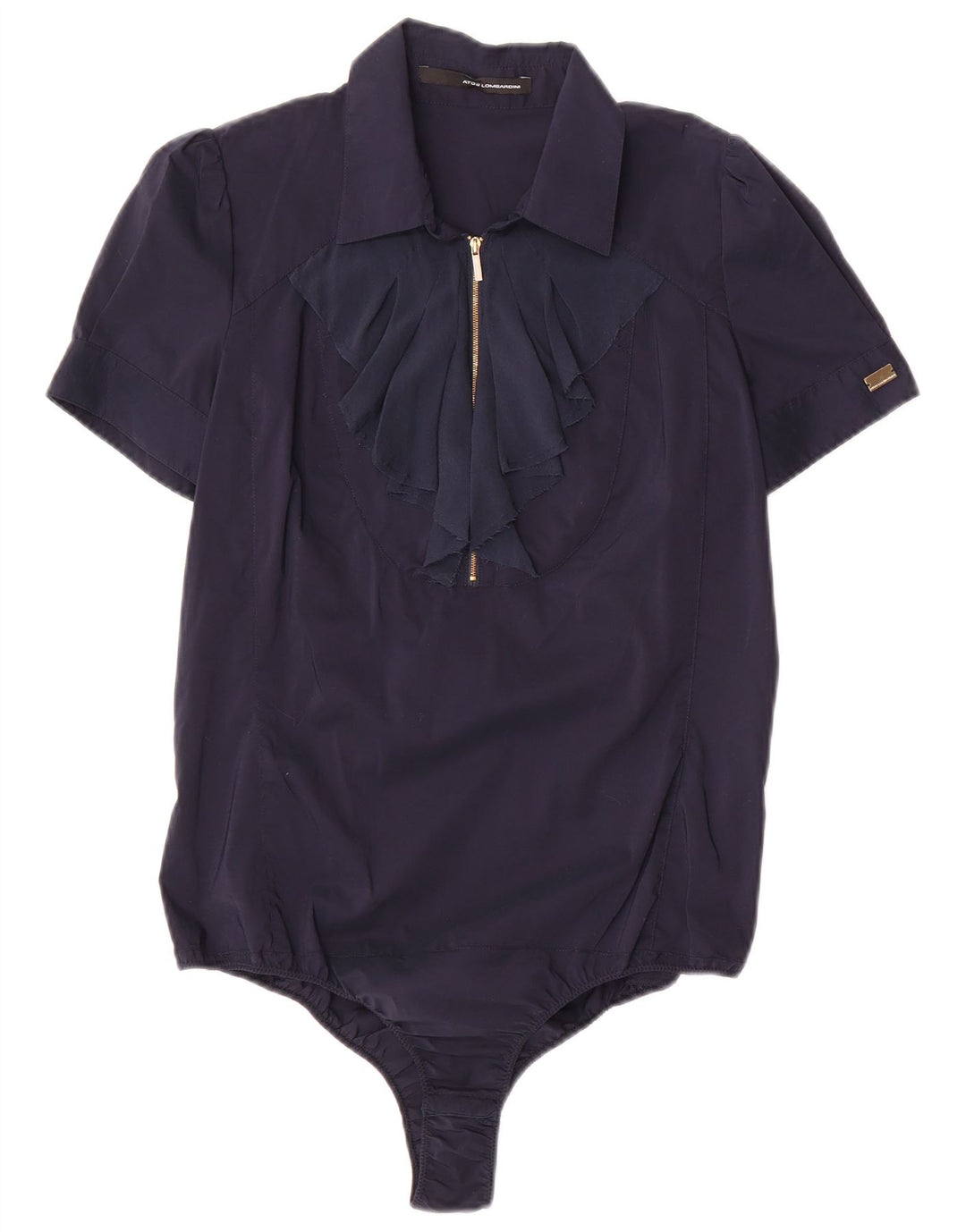 Atos Lombardini Damen Hemd-Bodysuit mit Rüschen vorne IT 46 Large Marineblau