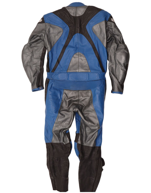 AXO Herren-Overall aus Leder mit Racer-Grafik, IT 56 2XL, blaues Colourblock-Leder