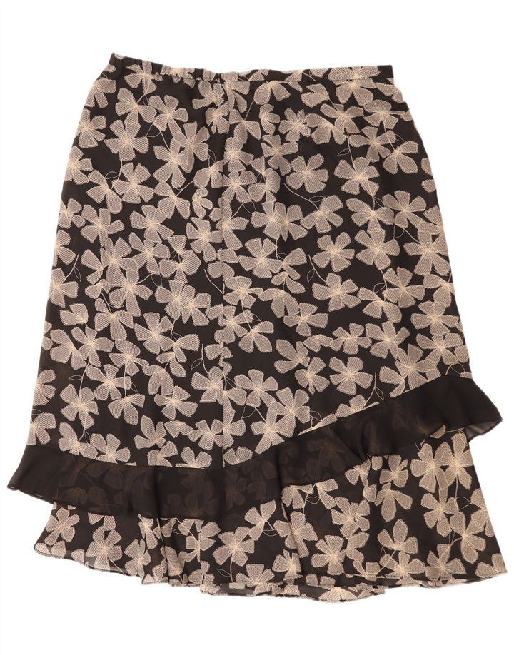 Vintage Damen Gerader Rock UK 22 3XL W40 Schwarz geblümtes Polyester