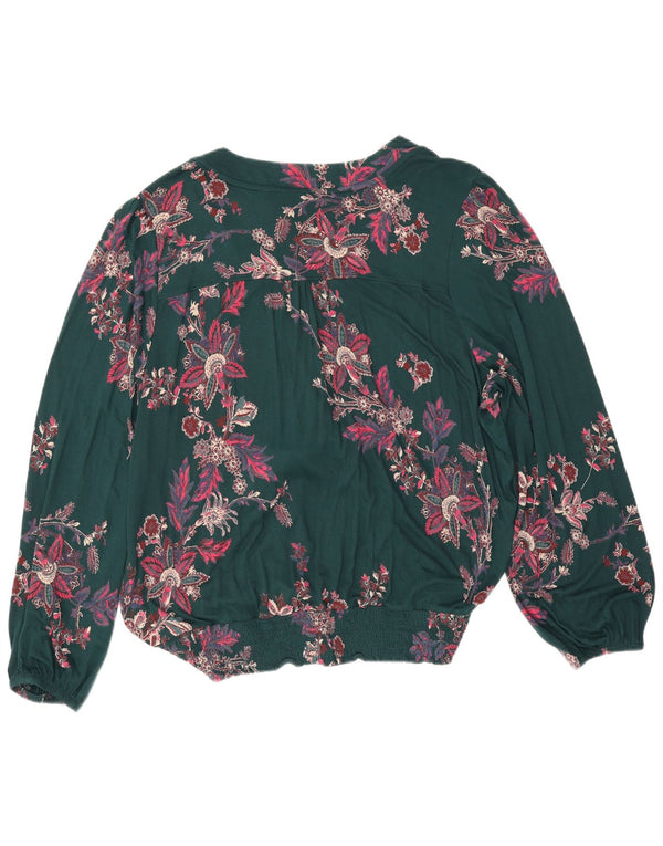 Fat Face Damen Langarm-Blusenoberteil UK 22 3XL Grün geblümte Viskose