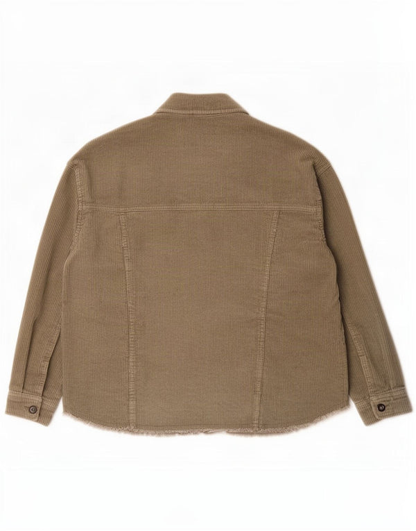 Zara Damen Overshirt Cordhemd UK 10 Small Khaki Baumwolle
