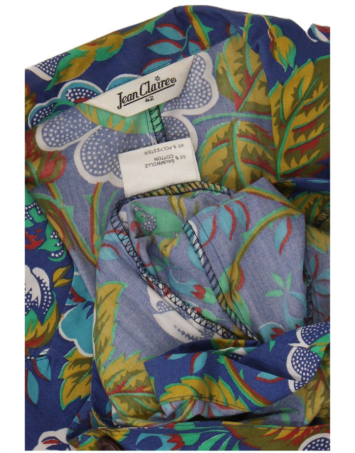 JEAN CLAIRE Damen 1-Knopf-Blazerjacke IT 42 Mittelblaue, geblümte Baumwolle