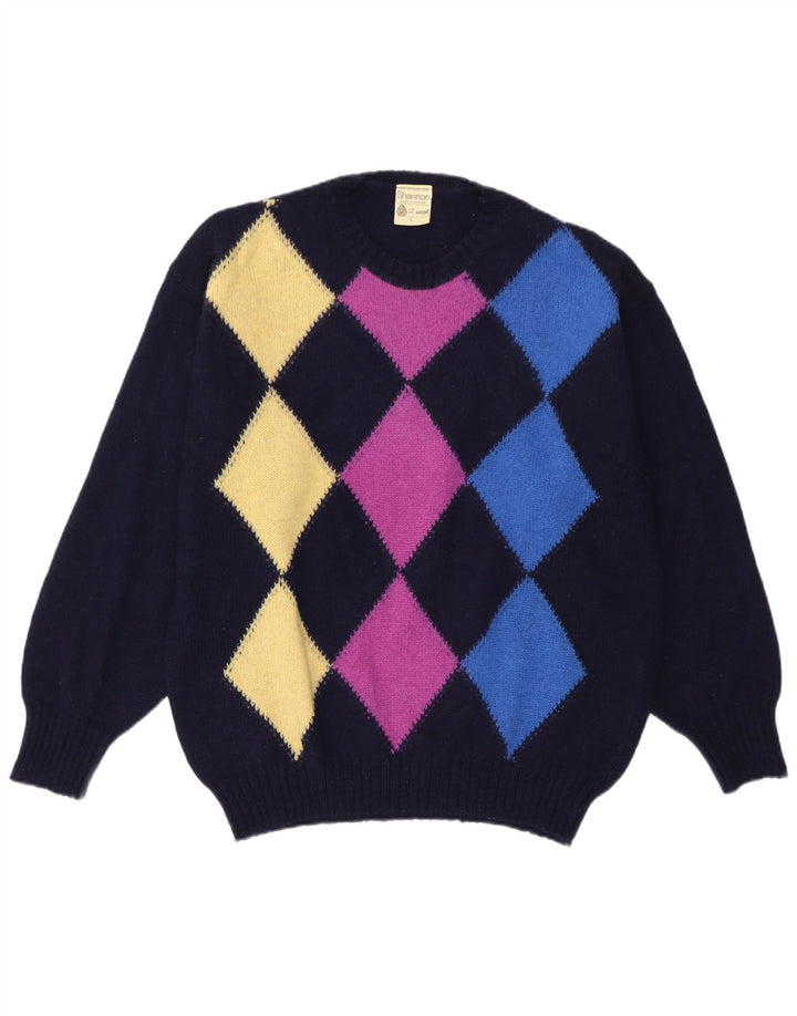 Shannon Herren-Pullover mit Rundhalsausschnitt, Größe L, Marineblau mit Argyle-Muster/Diamantmuster