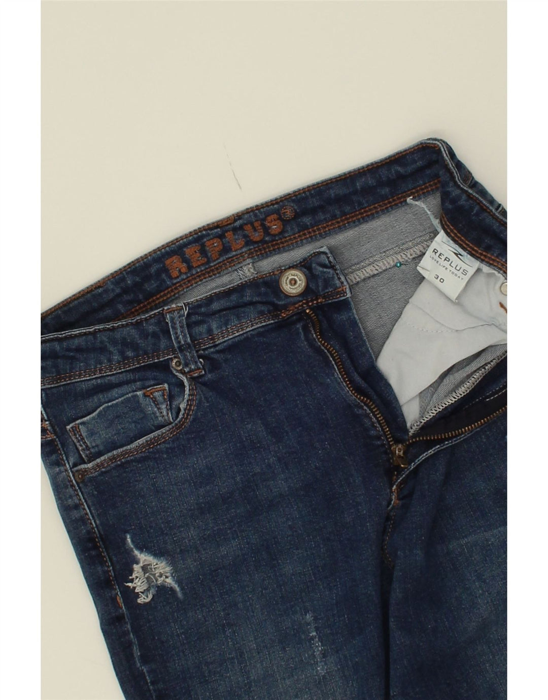 VINTAGE Womens Distressed Slim Jeans W30 L27 Navy Blue Cotton Vintage Vintage and Second-Hand Vintage from Messina Hembry 