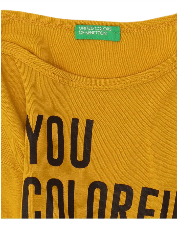 Benetton Womens Graphic Top Langarm UK 8 Small Gelb
