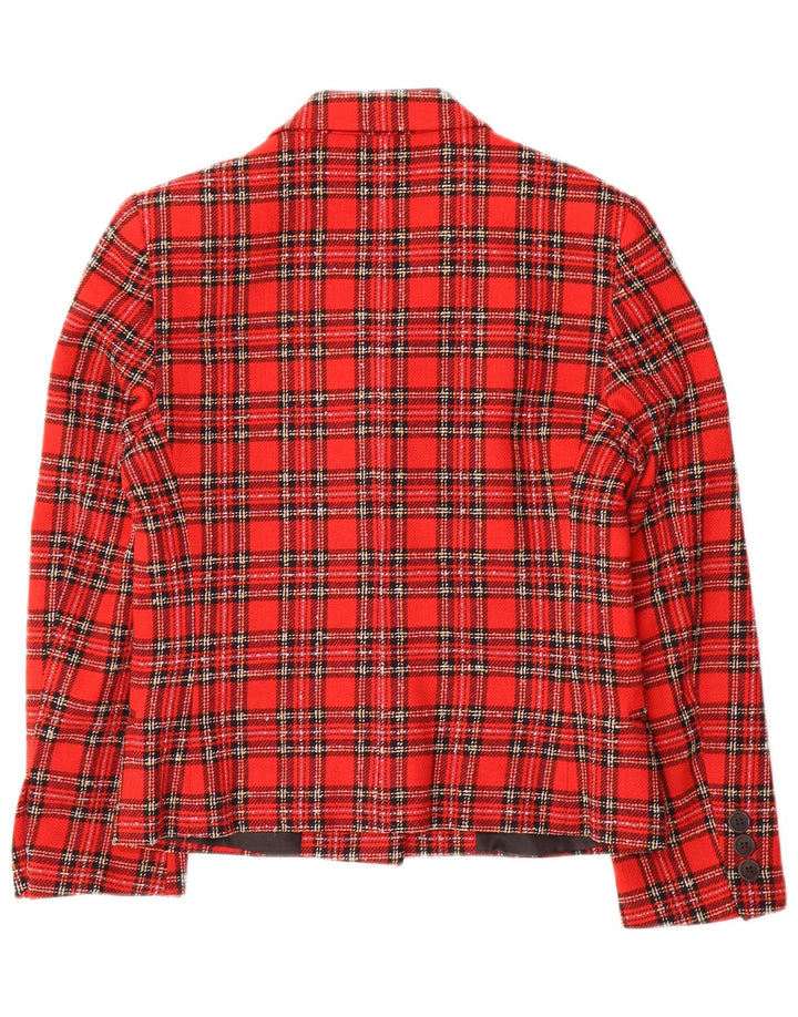 Momenti Damen-Blazerjacke mit 3 Knöpfen, IT 40, kleine rote karierte Wolle