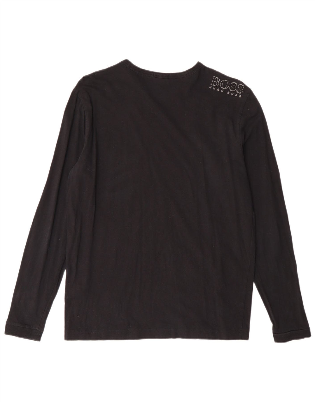 HUGO BOSS Herren-Oberteil mit normaler Passform, langärmelig, klein, schwarze Baumwolle
