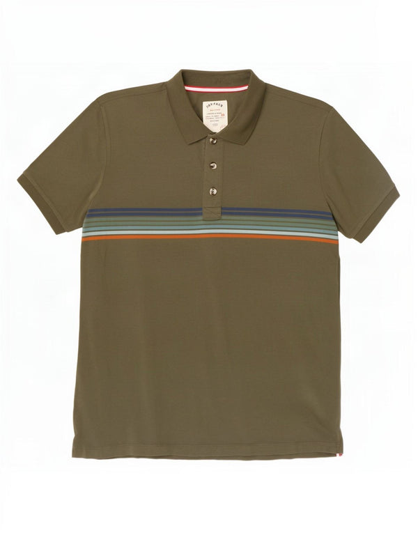Fat Face Herren-Poloshirt XL, Khaki, gestreift, Baumwolle