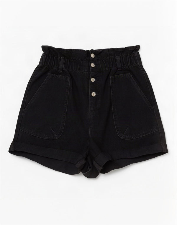 Zara Damen-Jeansshorts mit hoher Taille, EU 40, Mittel W30, schwarze Baumwolle