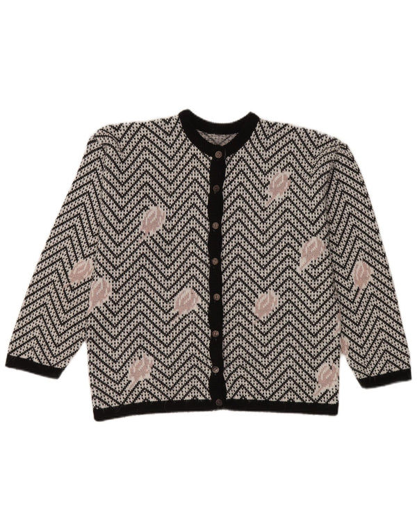 Vintage Damen Cardigan Pullover UK 16 Großer weißer Chevron