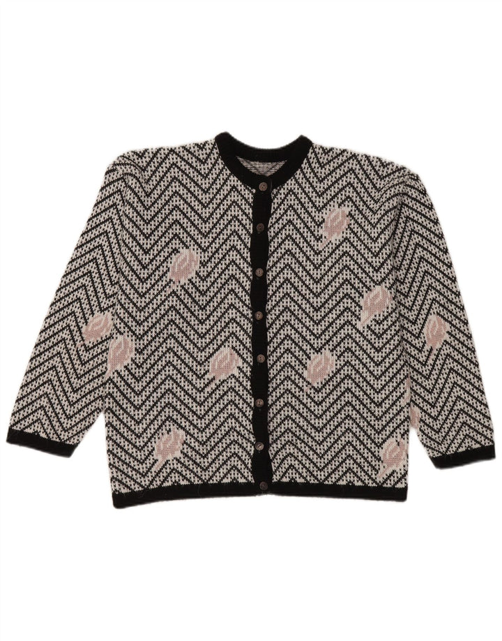 Vintage Damen Cardigan Pullover UK 16 Großer weißer Chevron