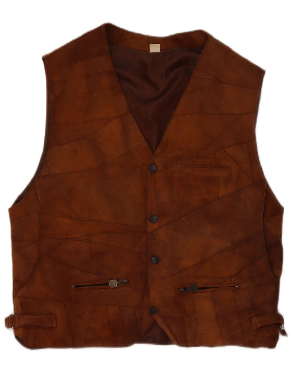 Vintage Herren Wildlederweste, großes braunes Patchwork-Leder