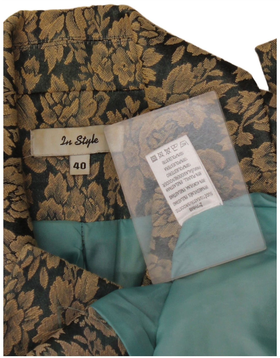 VINTAGE Damen-Blazerjacke mit 3 Knöpfen, EU 40, mittelbraun, geblümte Baumwolle