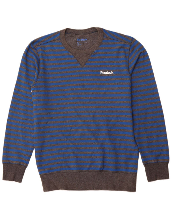 REEBOK Mens Sweatshirt Jumper Small Blue Striped Cotton
