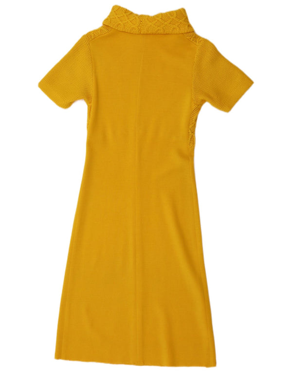 Vintage Damen Kurzärmeliges Pulloverkleid UK 10 Klein Gelb
