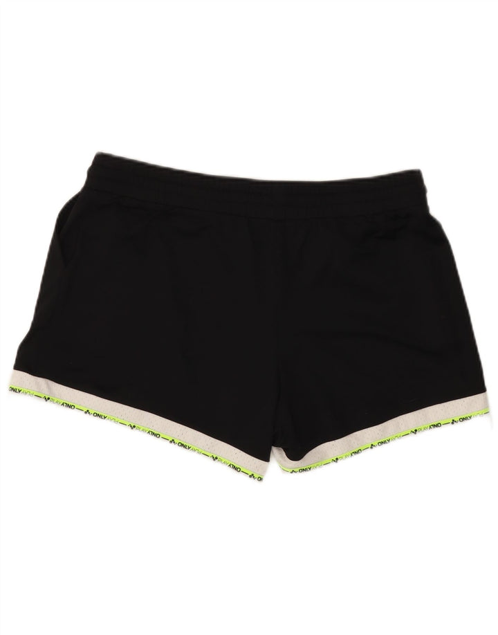 VINTAGE Grafik-Sportshorts für Damen UK 14 Large Black Colourblock