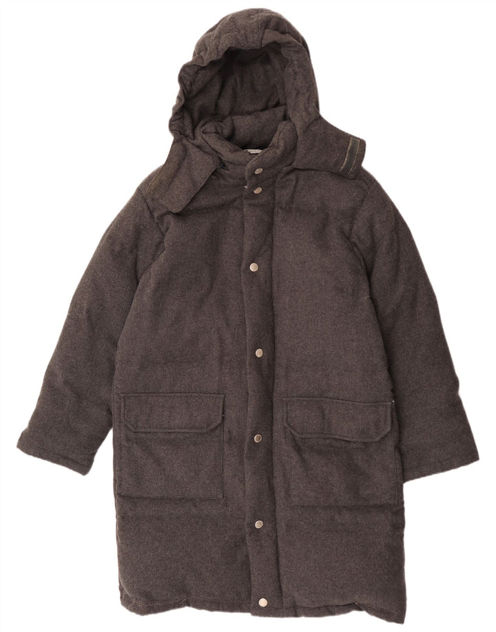Sergio Tacchini Wattierter Herrenmantel mit Kapuze, UK 38, mittelgraues Acryl