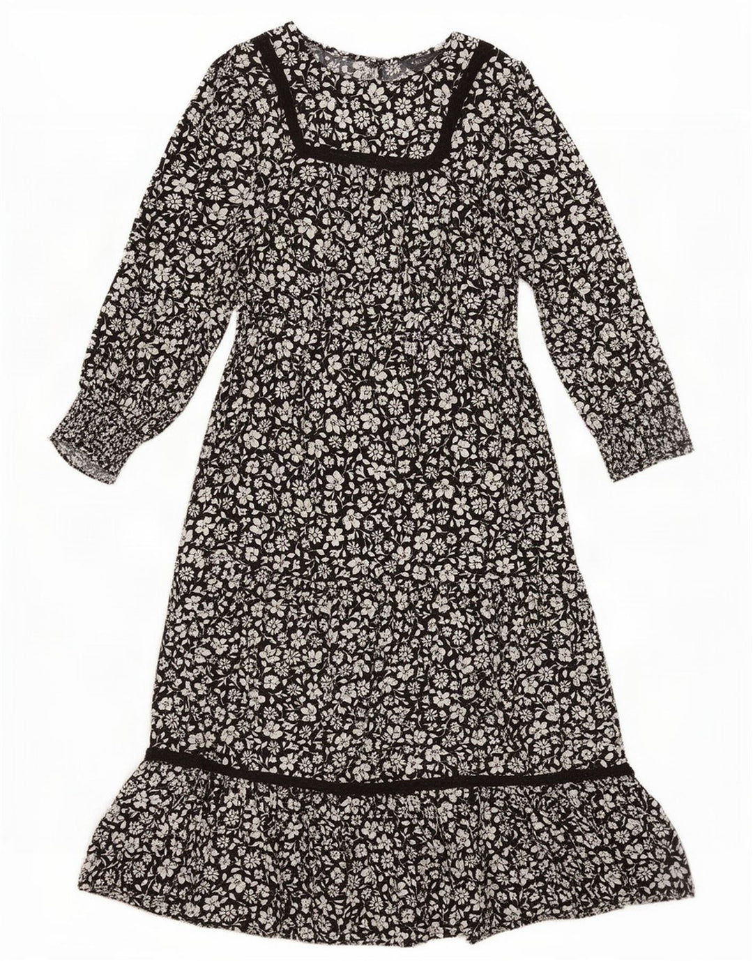 Marks & Spencer Damen-Maxikleid mit 3/4-Ärmeln, UK-Größe 44, Mittelschwarz mit Blumenmuster