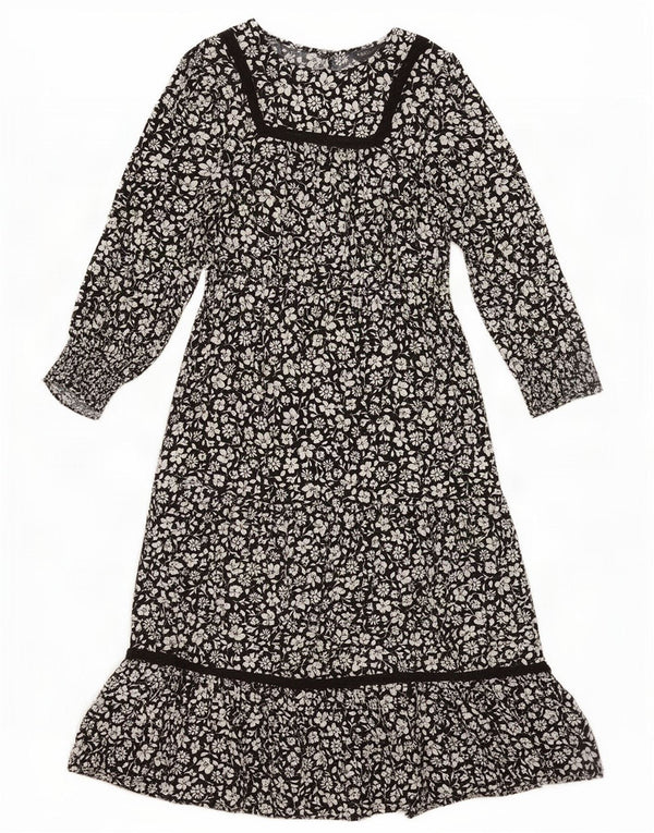 Marks & Spencer Damen-Maxikleid mit 3/4-Ärmeln, UK-Größe 44, Mittelschwarz mit Blumenmuster