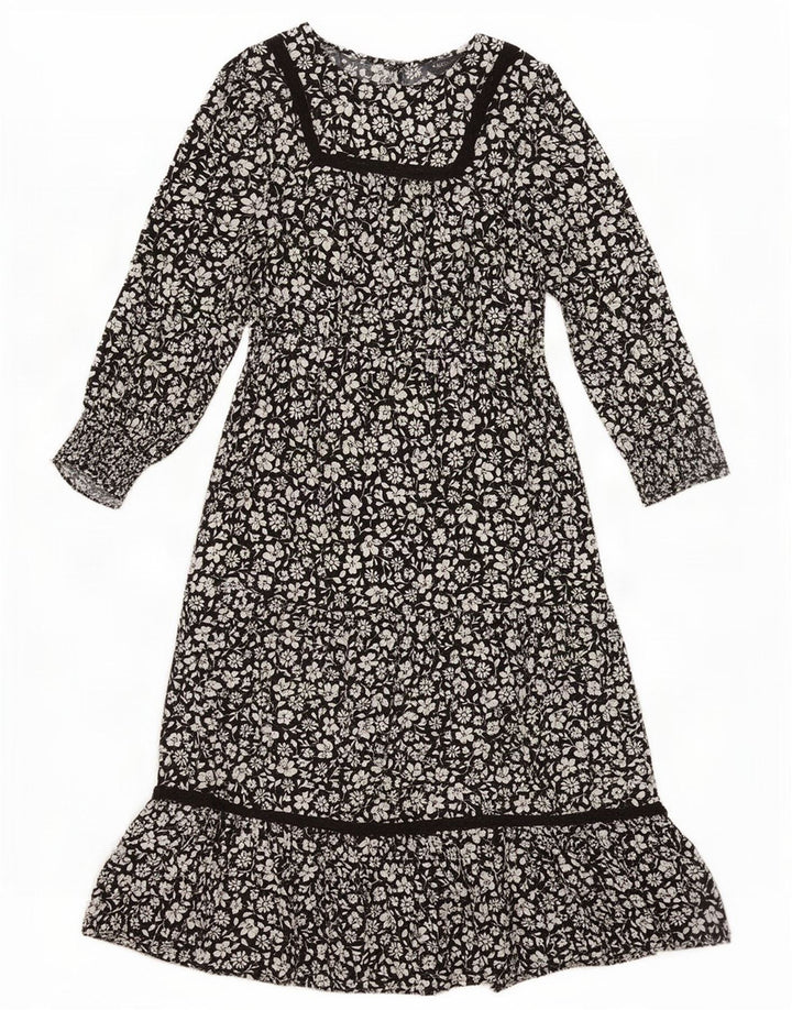 Marks & Spencer Damen-Maxikleid mit 3/4-Ärmeln, UK-Größe 44, Mittelschwarz mit Blumenmuster