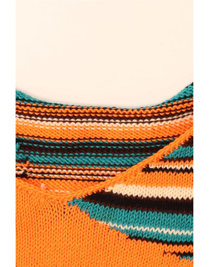 VINTAGE Damen Pulloverkleid UK 12 Mittelorange gestreift