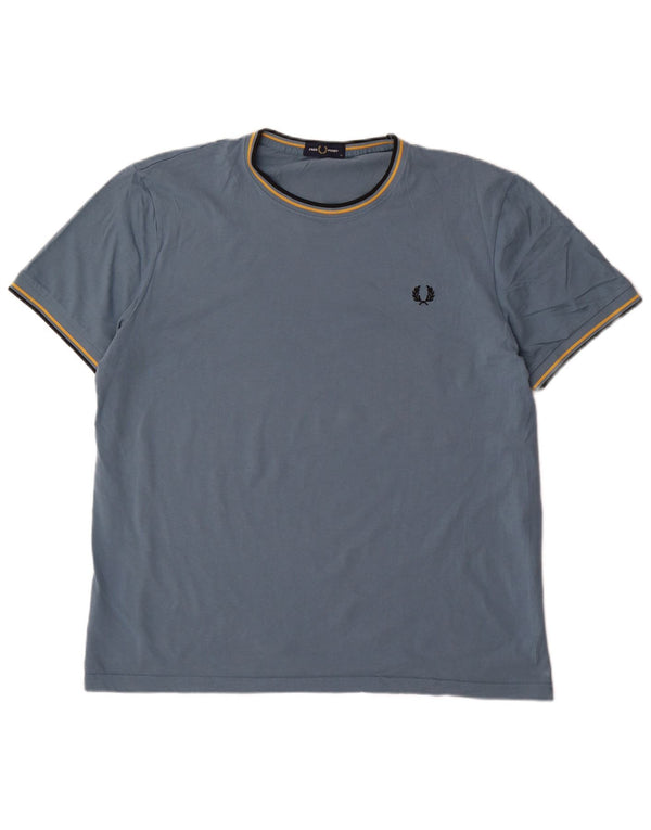 Fred Perry Herren T-Shirt Top XL blau gestreift aus Baumwolle