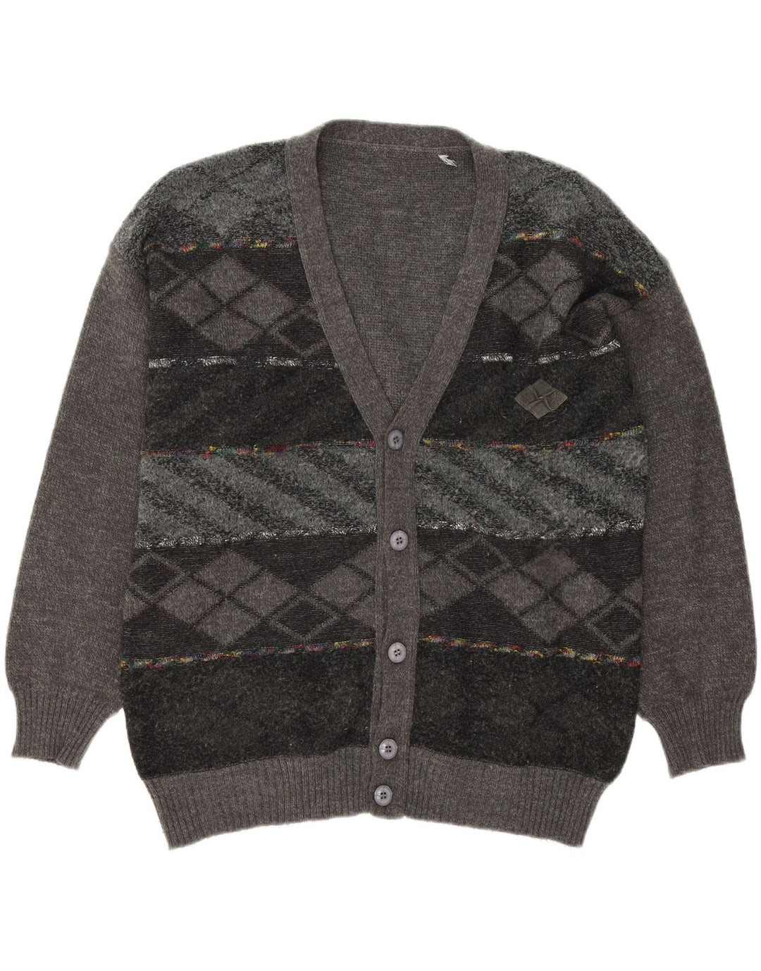 VINTAGE Mens Cardigan Sweater Large Grey Argyle/Diamond Vintage Vintage and Second-Hand Vintage from Messina Hembry 