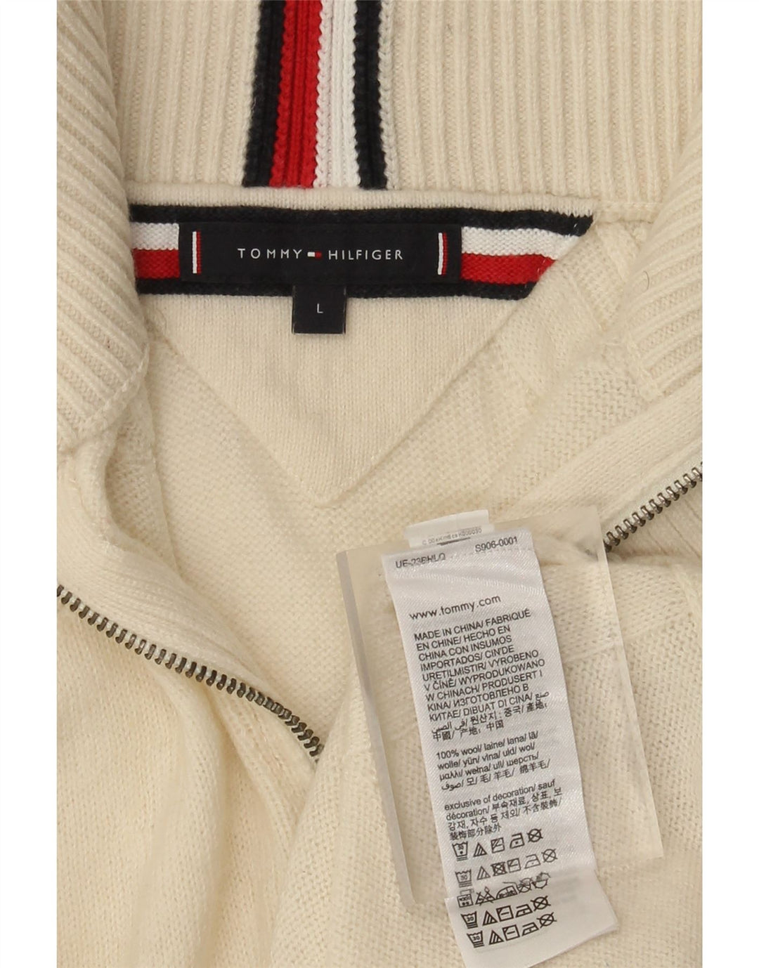 Tommy Hilfiger Herren-Pullover mit Reißverschluss am Hals, groß, aus weißer Wolle