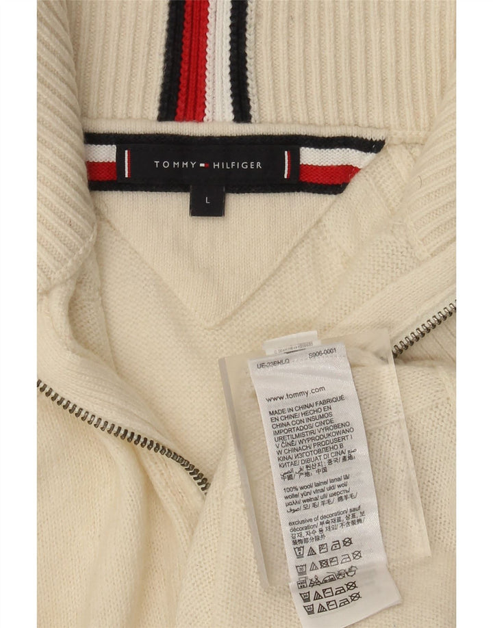 Tommy Hilfiger Herren-Pullover mit Reißverschluss am Hals, groß, aus weißer Wolle