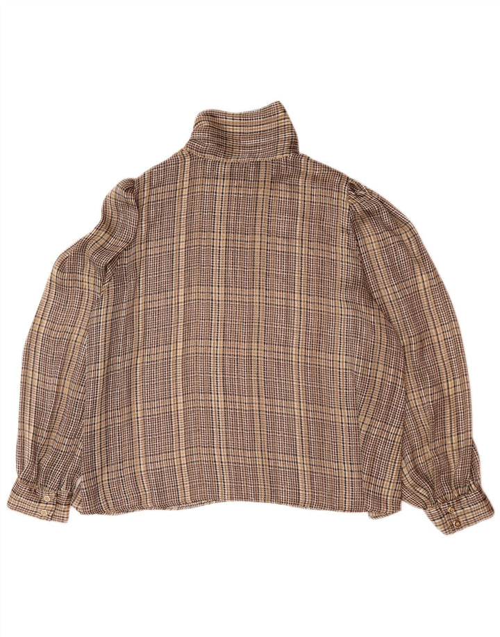 Zara Damen Pullover Langarm-Hemdbluse UK 16 Large Brown Check