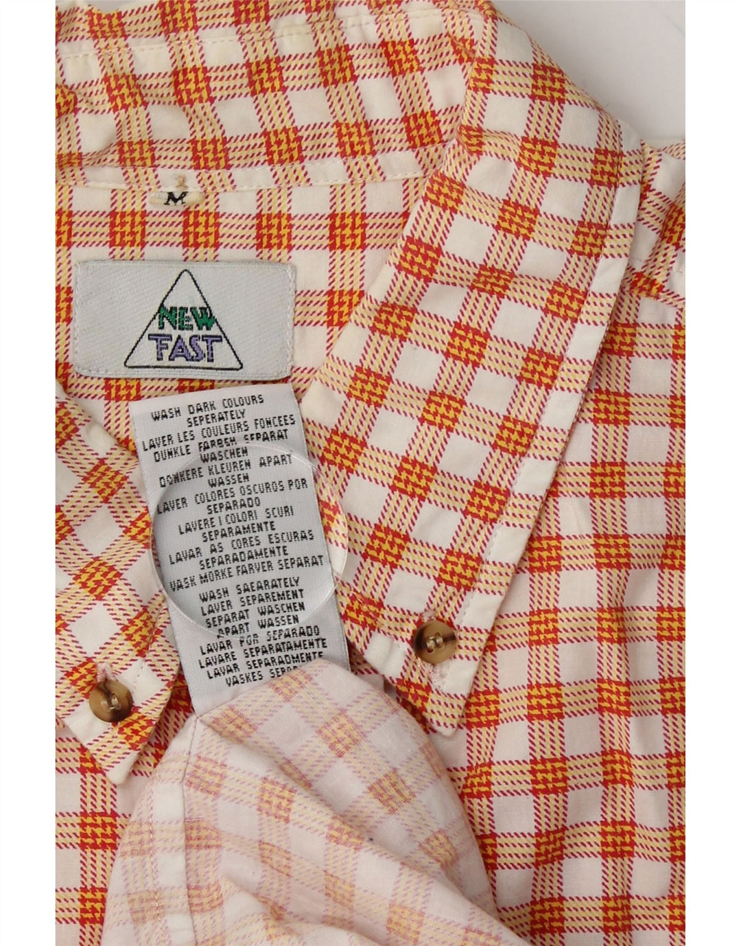 NEW FAST Mens Shirt Medium Orange Check Cotton Vintage New Fast and Second-Hand New Fast from Messina Hembry 