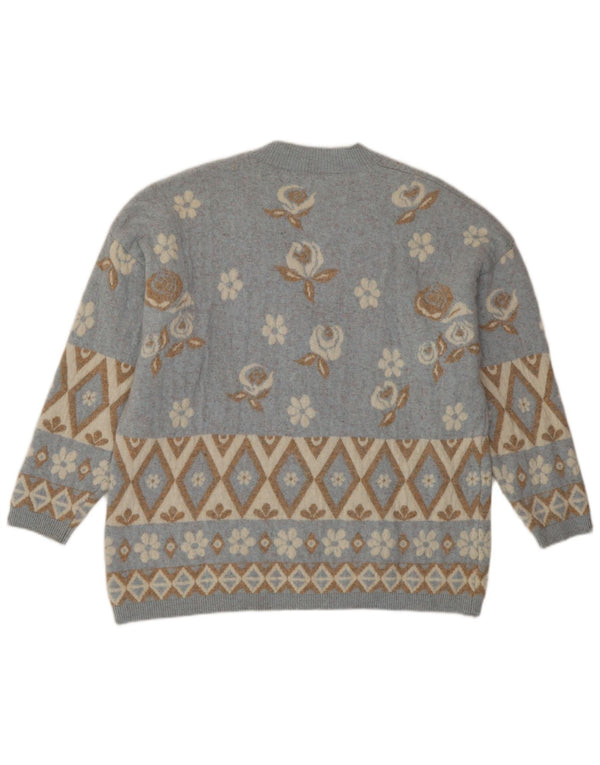 Stefanel Damen-Strickjacke mit lockerer Passform, UK 14, Mittelblau, klassisch mit Blumenmuster
